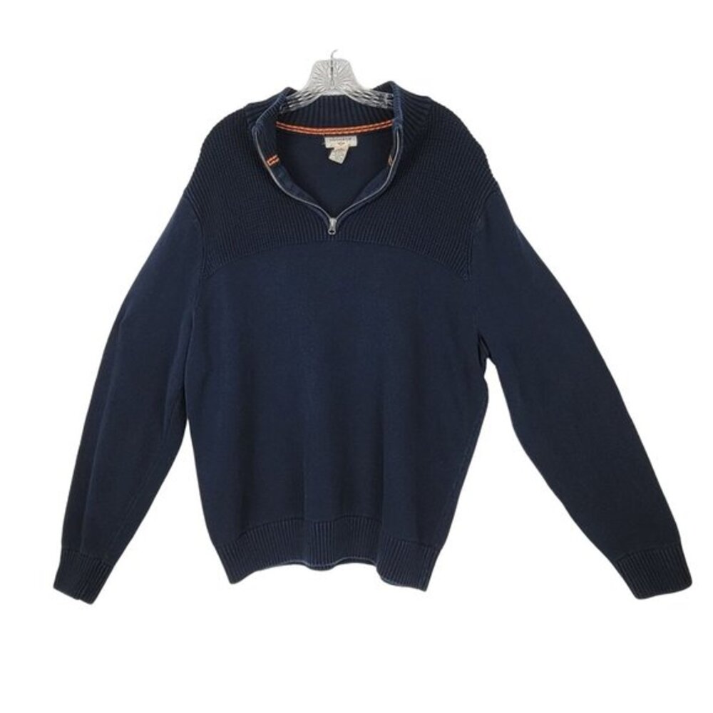 Dockers Men L / XL Navy Blue Cotton 1/4‎ Zip Mock Neck Sweater Pullover Preppy
